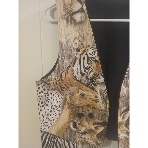 New Humor Black Safari Africa Leopard Tiger Zebra Womens Open Front Vest Size M - Picture 2 of 5